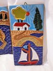 Hand Made Greek Decorative Wall Tiles- Set Of Four- Glazed Terra Cotta
