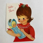 Vintage Mid Century Christmas Greeting Card Hallmark Pretty Girl With Doll