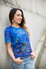     New Laurel Burch T-shirt Tee Top Canine Family Blue Dog Butterfly Flower L