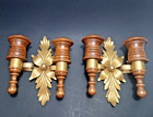 Vintage 8 Pc Wood Brass Wall Sconce Candlestick Set Hobnail Glass Shades