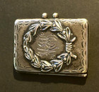 Stamp Holder Sterling Silver Repousse Stamp Box Holder Late 1800 Antique Wreath
