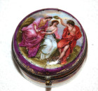 Antique Powder Vanity Jar Painted Figures Beauty Mark Holder Hand Painted Gold