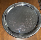Vintage Wm Rogers Silver Plated 12  Round Serving Tray 171 Elegant Etched Scroll