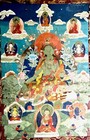 Tibetan Buddhist Thangka Painting  Hand Painted On Cloth With Silk Border  27x45