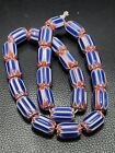Vintage Venetian Trade Italian Blue Glass Chevron Beads 15 Mm Long Strand
