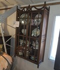 Antique Victorian Oak Stick And Ball Hanging Wall Mount Curio Cabinet - Flush 