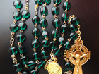 Irish Erin Catholic Rosary With Emerald Green Resin Beads And Celtic Crucifix