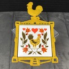 Rooster-trivet Cast-iron-framed Footed W  Chicken  Ceramic Tile M7335 Hs Japan