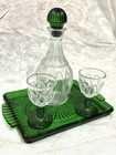 Avon Emerald Green Glass Liquor Decanter Set Tray  2 Goblets Vintage 1980 s