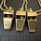 A Lot Of Three Vintage Whistles  Brass With Chains Usn  navy  The Acme Thunderer