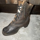 Antique Black Edwardian Or Victorian Leather Lace Up Boots Child Metal Toe Caps