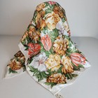 Vtg  Three Eagles Chinese Silk Scarf Floral  Tulips Rolled Edges 32    Square Euc