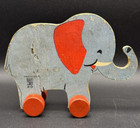 Lot Of 2 Rare Vtg 1940 s Fisher Price Wooden Elephant   Horse Toys W  Wheels  20