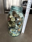 Antique Vintage Large Ball Mason Jar Filled With Old Buttons  Over 4   
