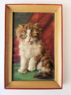 Vintage Pair Of Embossed 3d Kittens Framed Pictures French Artist Daniel Merlin