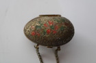 Antique 19th Century Painted Brass Egg Chatelaine Thimble Case W    2  Thimbles