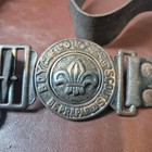 Antique 1920s British Boy Scout Belt Buckle Leather Strap   1923 Crown Cork Opnr