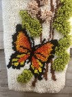 Vintage Mcm Latch Hook Rug Wall Hanging Butterfly Floral Design