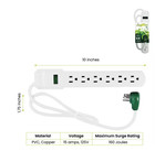 Power 6 Outlet Surge Protector With 3 Ft  Heavy Duty Cord - White