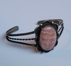 Old Navajo Sterling Silver Rhodochrosite Native American Cuff Bracelet Size 6in