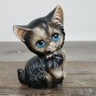 Black Cat Figurine Blue Eyes Japan Ceramic Vintage Mcm Kitty
