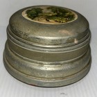 Vtg Metal Round Vanity Powder Puff Music Trinket Box Victorian 4 25  Works 64a