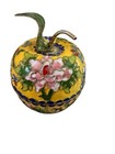 Vintage Asian Colorful Floral Cloisonne Brass Enameled Apple Trinket Box