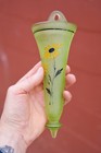 Antique Flower Vase Funeral Hearse Car Holder Green Glass Daisy Sunflower Vtg