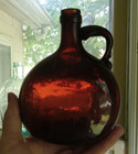 1870s Beautiful Red Amber Chestnut Whiskey Bottle Hand Blown W applied Handle