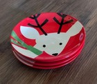 Christmas Reindeer Appetizer Plates Holiday 2010 Red White 6 75  Set Of 4