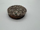 Vintage Antique Sterling Silver Filigree Round Trinket Box W  Green Stone