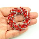 Red Silver Wreath Brooch Pin Crystal Brooches Women Fashion Jewelry Gift