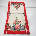 Vintage Printed Kitchen Tea Towel Dishcloth Red Floral Mums Cotton 50s Retro