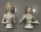Antique German Porcelain Half Doll Pincushion Lady Bust Pair Marked Germany