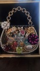 Framed Jewelry Art  Mixed Media Vintage And Contemporary Purse And Flowers