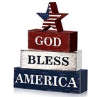 4 Pcs Farmhouse 4th Of July Patriotic Table Sign Independence Day Table Wood 