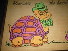 Vtg 1970 Herman The Hermit Turtle Burlap Framed Bulletin Board 24x18 