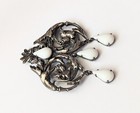 Vintage French Art Nouveau Style Flower Armament Milk Glass  Dangles Brooch Pin