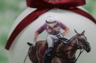 H068 Hand-made Christmas Ornament Horse Polo Pony Maroon Orange Vt Galloping Bay