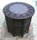 Large Antique  Octagonal Folding   Anglo  Indian   Side Table Carved inlaid Top