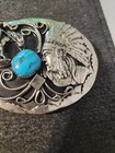 1988 Handcrafted Usa Turquoise Stone Native American Themed Belt Buckle Silver