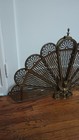 Vtg Brass Art Deco Gargoyle Griffin Ornate Folding Fireplace Screen Peacock Fan