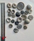 Vintage Buttons Lot Of 23 Light Gray Old Fancy Button Mix With Pairs Grey Shank