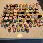Lot Of 65 Vintage Wooden Spools Asst Sewing Thread Various Colors Brands