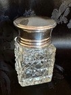 Antique Art Deco English Cut Glass Sterling Lid Vanity Jar bottle W stopper
