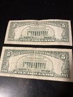 Lot Of 2 Us Five Dollar Bills 1995 Currency Lincoln Money Federal Reserve Note