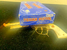 Vintage 1950 s Texan Jr Gold Plated Cap Pistol By Hubley Original Box  286