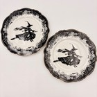 Envogue Witch Halloween Porcelain Salad Plates Set Of 2 Black White Gold
