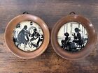 2 Vtg Silhouette Courting Rituals Victorian Round Wooden Wall Hanging Frames 