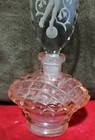 Czechoslovakian Art Deco Pink Perfume Bottle  Intaglio Design Of A Woman 